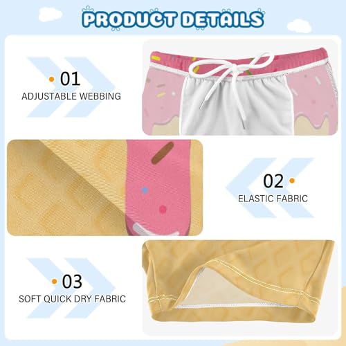 Boys Swim Trunks Quick Dry Bathing Suit Pink Ice Cream Yellow Waffle Toddler Swim Shorts Boardshorts Swimwear 3-103