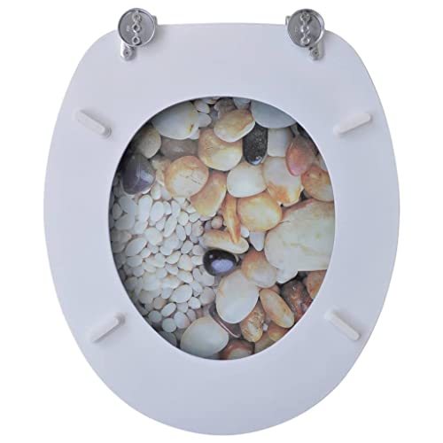 Abattants de toilettes durables en MDF avec couvercle à motif galets chic - 7