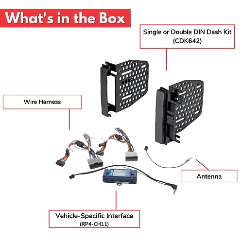 Double DIN Radio Dash Kit Jeep Wrangler JK (2007-2017) / Dodge RAM 2009-2012 Radio Replacement Kit with Interface Harness, Antenna Adapter, Steering Wheel Control (CDK642RP) RP4-CH11 Included - Thumbnail 5