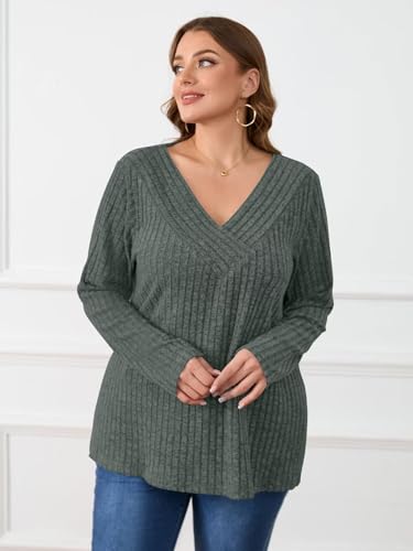 Image of BELAROI Womens Plus Size Sweaters V Neck Fall Tunic Top Pullover Shirts