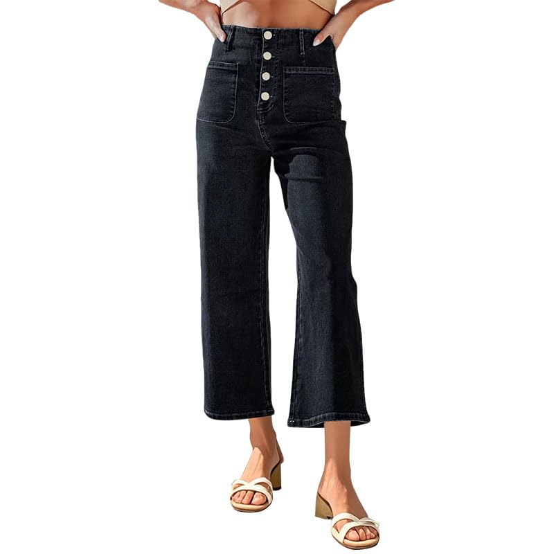 Mars power Womens Wide Leg Jeans Woman High Waisted Stretchy Baggy Cropped Denim Pants
