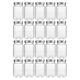 novelinks 16 oz Clear Plastic Jars with Screw-On Lids - BPA-Free Refillable Storage Containers for Slime, Food, Crafts, Kitchen & Household Use (20 Pack,Silver)