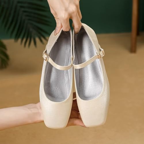 Hee grand Mary Jane Shoes for Women Comfortable Square Toe Ballet Flats with Straps Satin Dress Shoes2