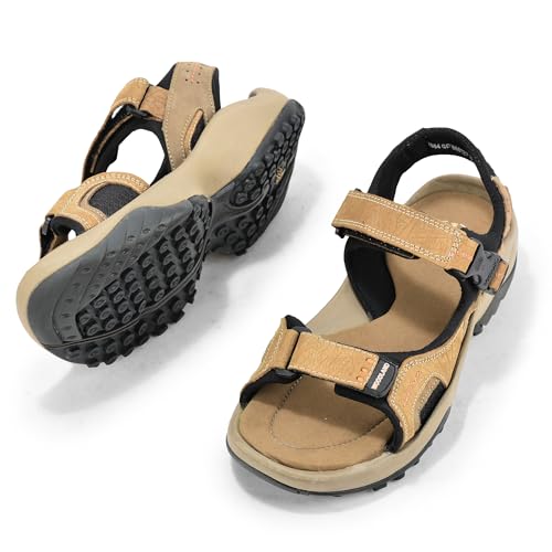 Image of Woodland Men's Camel Elephant Print Nubuk Sandals-UK-5 (EURO 39)