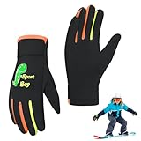 PROBEROS® Child Winter Riding Gloves for Kids Aged 3-8, with Safety Reflect Light Cartoon Dino Pattern, Windproof & Splashproof, Coral Fleece Thermal Liner, Snug Fit, for Outdoor All Sport, Size M