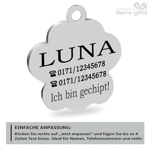 Ibera gifts - Hundemarke mit Gravur und personalisierte Hundemarke in Pfotenform, perfekt für kleine bis mittelgroße Haustiere (Schwarz)
