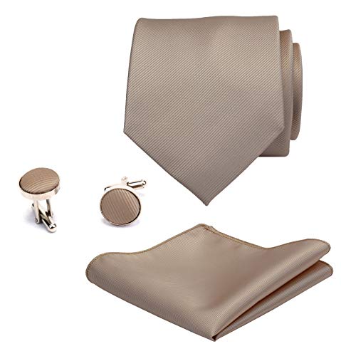 Image of GUSLESON 3.15 inch（8cm） Solid Color Necktie and Pocket Square Cufflinks Sets For Men + Gift Box