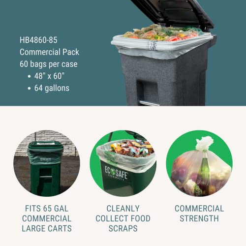 Image of EcoSafe-6400 HB4860-85 Certified Compostable Bag - 48x60 inch Green Bags for 64 Gallon Bin - Extra Strong Leak, Puncture and Tear Resistant Food Scraps Bin Liners, Pack of 60