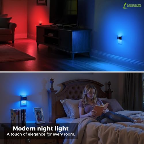 Image of L LOHAS LED Night Light with Motion Sensor & Dusk to Dawn Sensor, Night Lights Plug into Wall with 30-100lm Adjustable Brightness, Dimmable Night Light for Bathroom Hallway, Blue, 2 Pack
