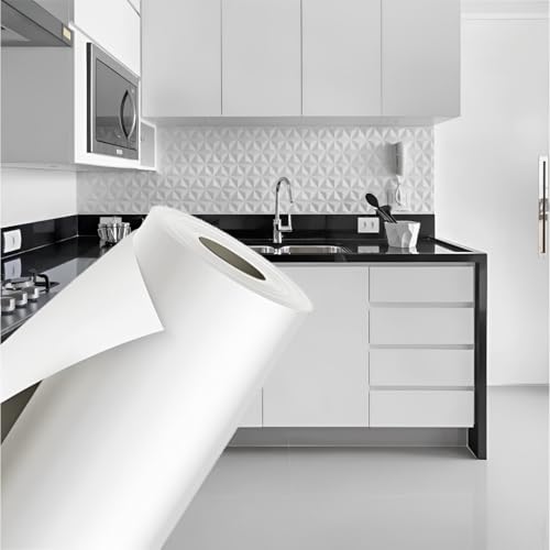 Papel Contact Adesivo de Parede 5 Metros Lavável Resistente Água(1,Branco)