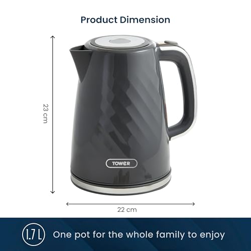 Image of Tower Premium Windsor Electric Kettle 1.7L, 1350W | Strix Controller, Rapid Boil in 45 Seconds, Auto Shut-Off, Boil-Dry Protection, 360 Power Base, Water Level Indicator, 2.5 Year Warranty (Grey)