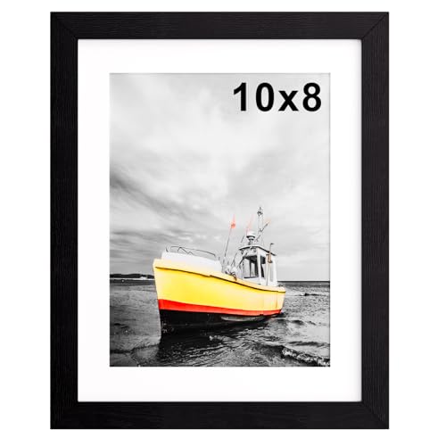 8x10 Picture Frame with Mount 10x8 Photo Frames Black with Wooden Grain