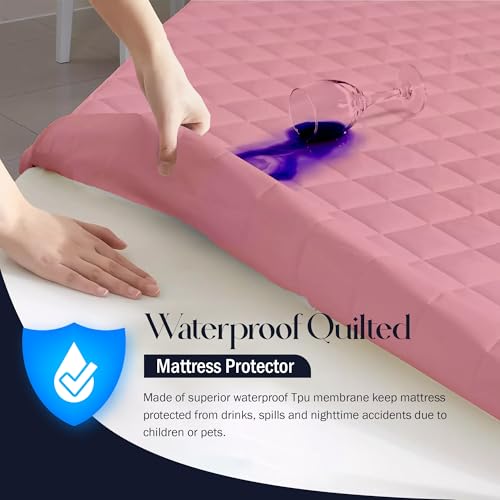 Image of TAG 24 Waterproof Cotton Quilted Mattress Protector Single Size Breathable Hypoallergenic Noiseless Ultra Soft Fitted Bed Cover with Elastic Skirting 78x36 inch (78x36 inch | 6.5x3 ft, Pink)