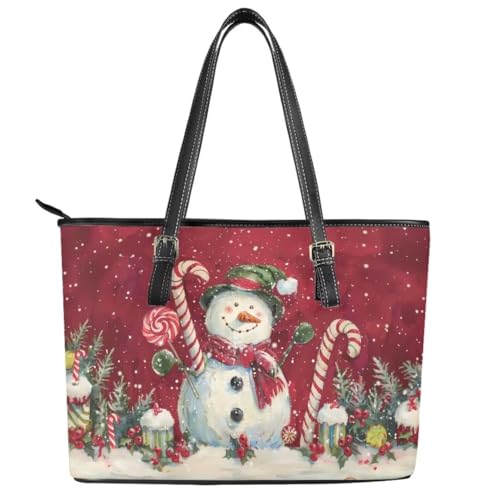 Image of Coldinair Christmas Leather Tote Bag for Women with Zipper Large Shoulder Tote Bag Shopping Casual Travel Bag Handbag Purse