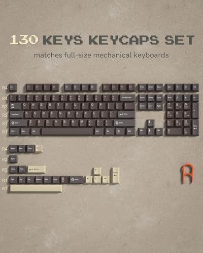 Image of Double Shot PBT Keycaps Set 138 Keys, Cherry Profile Custom Keycaps 60 65 75 100 Percent for 61 /64 /68 /84 /87 /100 /104 /108 Retro Gaming Mechanical Keyboard, Brown Coffee