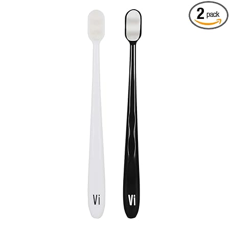 Vi Brush - Toothbrush Extra Soft manual| Nano Bristles With Tongue Cleaner for adults | Slim Soft | Cavity Defense | Zig-Zag Sensitive Soft | Anti-Bacterial (2 Pcs Black & White)