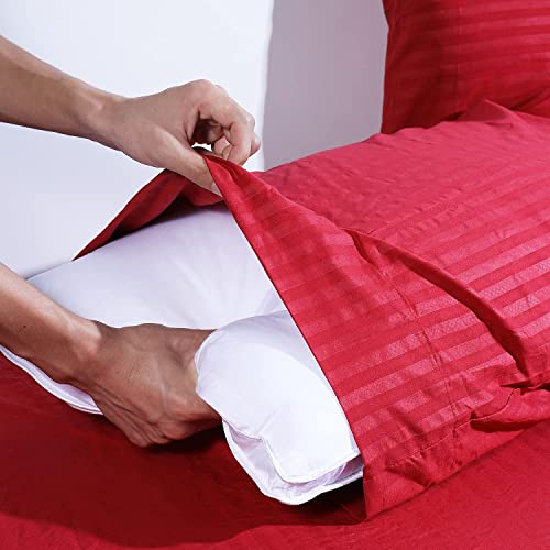Image of Sofrito Bed Sheet Glace Cotton Striped - 300 TC - Double (90 inchx100 inch) - with 2 Pillow Cover | Ideal for Hospitals, Clinics, Hostels, PGs, Hotels & Guest Houses | Bubblegum Pink