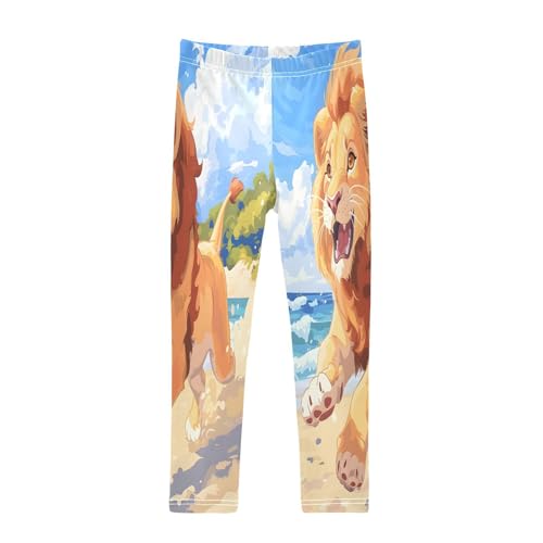 Toddler Girls Leggings Printed Yoga Pants Leggings Running Lions Beach Scene for Kids
