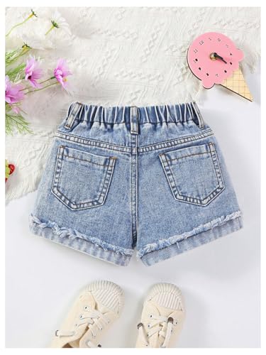 WDIRARA Toddler Girl's Cute Graphic Print Denim Shorts Elastic Waist Raw Hem Jean Shorts2