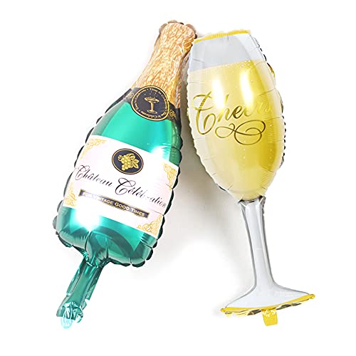 ANCLLO 2Pcs Aluminum Film Champagne Bottle and Goblet Hydrogen Balloons for Party Decoration