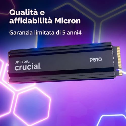 P510 - Ssd Interno - 1 Tb - Pcie Gen4 Nvme M.2 - Con Dissipatore Di Calore - Velocit? Di Lettura Fino A 1100 Mb/s - Ct1000p510ssd5 - Hdd - Immagine 5