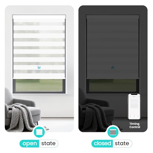 Image of Motorized Blinds with Remote Control 95% Blackout Electric Zebra Blinds for Windows Compatible with Alexa Google for Home Office White,35 inch x 72 inch