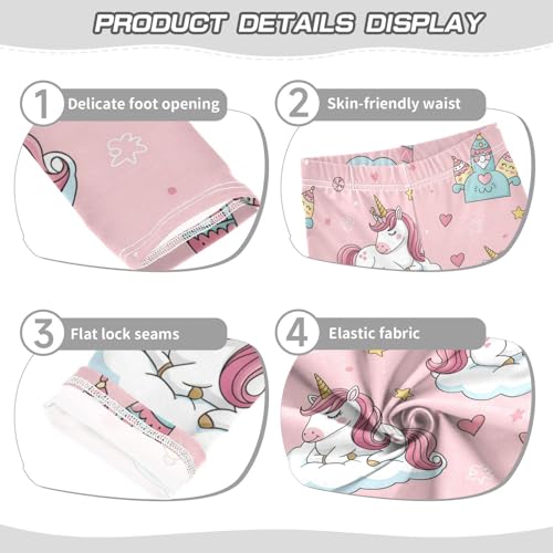 J JOYSAY Cartoon Unicorn Hearts Pink Girls Leggings Soft Comfortable Stretchy Kids Toddler Leggings Size 4-10T3