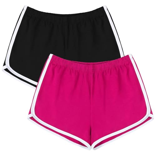 Image of URATOT 2 Pack Yoga Short Pants Summer Running Athletic Shorts Women Dance Gym Workout Elastic Waist Shorts