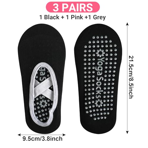 IMALPQPP 3 Pares de calcetines antideslizantes mujer – Calcetines pilates mujer antideslizantes con silicona (Negro, Gris, Rosa), para Pilates, Yoga, Reformer, Fitness y Danza - imagen 3