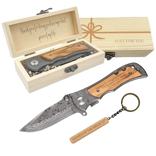Father of The Bride Gifts from Groom Engraved Pocket Knife for Father in Law Father of the Bride Wedding Gifts from Son in Law Wedding Day Keepsake for Dad from New Son Engraved Knife with Wood Box