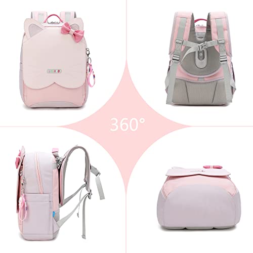 Lisinuo Kids Backpacks Girls Backpack Kid Kitten School Bags Elementary Small Bookbag For Girl(Purple) #TOP4