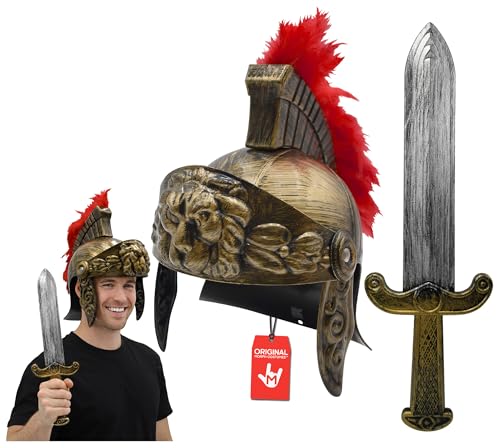 Nicky Bigs Novelties Morph Adult Deluxe Roman Gladiator Helmet with Plume & Sword, Spartan Warrior Set