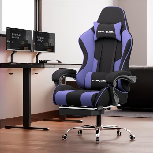 GTPLAYER Gaming Chair, Computer Chair with Footrest and Lumbar Support, Height Adjustable Game Chair with 360°-Swivel Seat and Headrest and for Office or Gaming (Purple, Fabric)