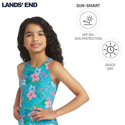 Image of Lands' End Girls' UPF 50+ Swim Bikini Bottom and Racerback Tankini Set