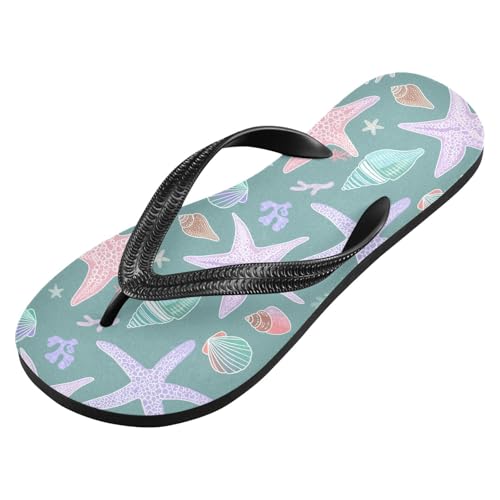 Seashell Starfish Teal Flip Flops for Beach Thong Sandals Anti-slip Lightweight Shower Shoes for Travel Summer Outdoor2
