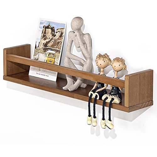 Mbyd 24 Inch Nursery Book Shelves Set Of 3 Same Dimensions, Handmade Solid Wooden Light Walnut Floating Bookshelf, Wall Shelf To Organize Your Nursery Home, Kitchen, Bathroom #TOP3