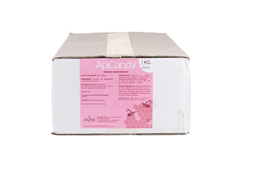 Apicandy, Candito per api da 1kg. Pacco da 12 confezioni. E' un candito a base zuccherina per api, proveniente esclusivamente da barbabietola da zucchero.