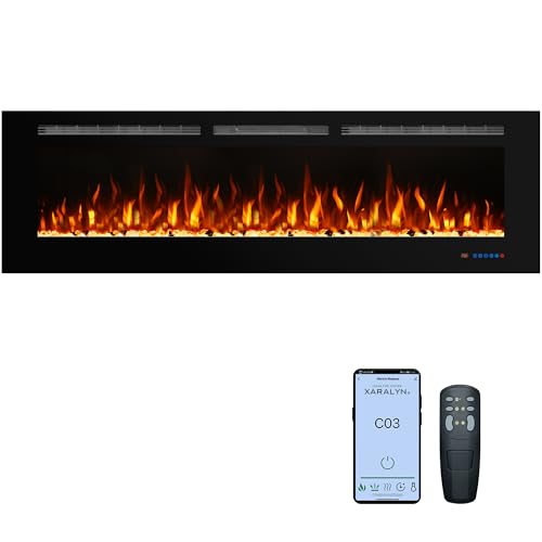 72'' WiFi-Enabled Electric Fireplace Inserts, Recessed & Wall Mount Electric Heater and Linear Fireplace with APP& Touch Screen &Remote Control, 62-99°F Temperature, Hard Wired & Plug in