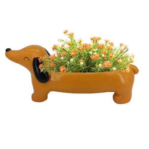 Pot à fleurs Dachshund en résine : jardinière à cactus Teckel pour balcon