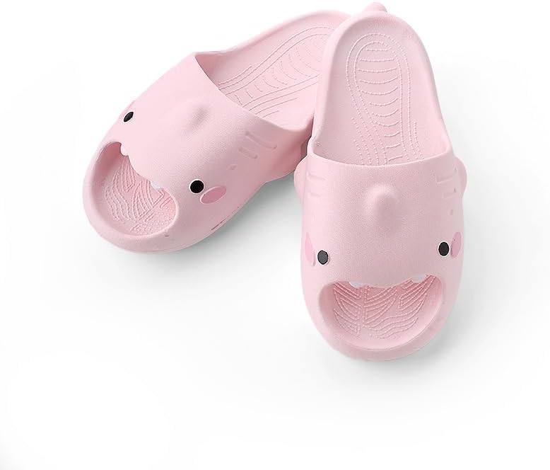 Women's Cute Fun Shark Slippers Thick Sole Non-Slip Quick-Dry Slides for Indoor Bathroom Shower Shoes, Pink, 8-8.5