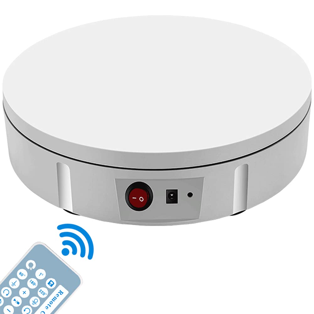 Qinmay360 Degree Remote Control Rotating Electric Turntable Display Stand Professional Photography, Automatic Control Speed Various Rotation Methods (White, Remote control/11.8 inches/Load 220 lb)