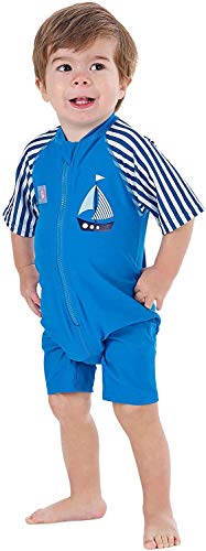 Juicy Bumbles Bañador Niño - Traje de Baño con Protección Solar Anti UV de Una Pieza para Niños - Traje de Mangas Cortas UPF50 + Velero - 4-5 Años
