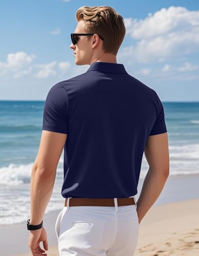 Polo homme séchage rapide lot de 3 maillots manches courtes noir gris bleu L
