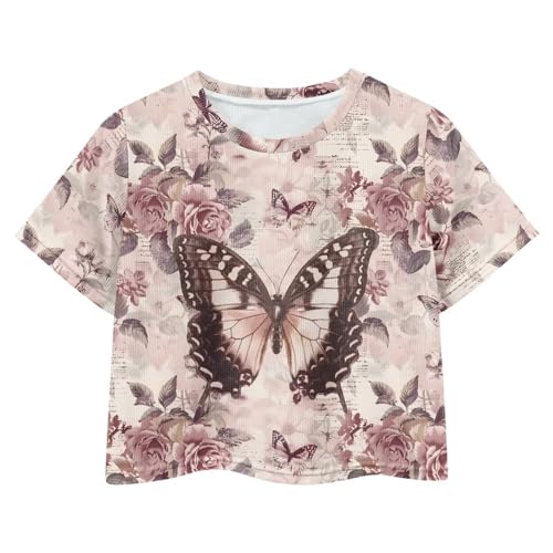 Image of Girls Crop Tees Crew Neck Casual Short Sleeve T Shirts Kids Loose Soft Comfortable Tees Blouses Shirt for Little Girl