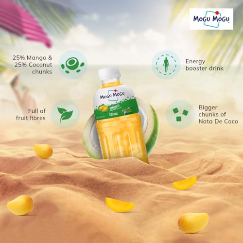Image of Mogu Mogu Mango Juice Drink with Nata de Coco Jelly 320ml | Refreshing Tropical Thai-Made Sip & Chew Beverage