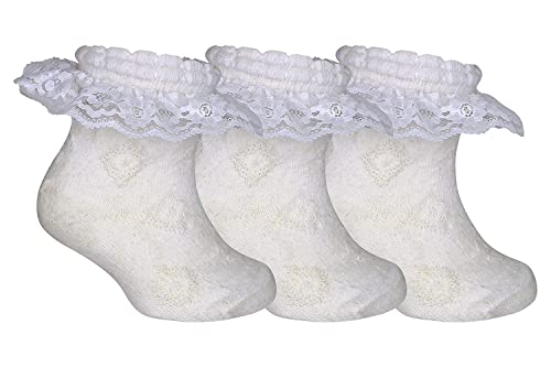 Girl's Ankle Length Cotton Socks Color White (Pack of 3) SIZE : 3 TO 6 MONTH