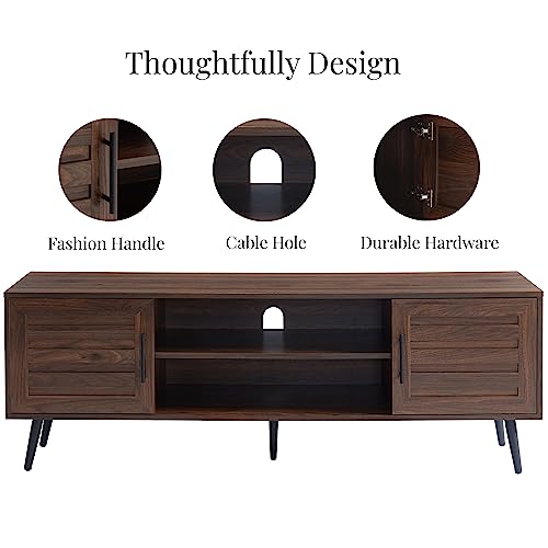 EDYO LIVING Mid Century Style Modern Walnut TV Stand for 65 inch tv, Wood Entertainment Center with Storage Cabinet and Open Shelf, TV Media Console Table for Living Room, Dark Brown - Thumbnail 4