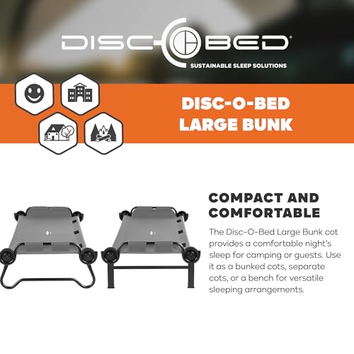 Image of Disc-O-Bed Large Outdoor Convertible 2 Person Bench and Double Camping Cot Portable Bed Bunk System for Adults, Grey
