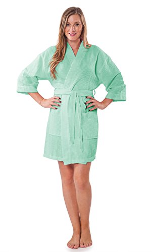 Image of Turquaz Lightweight Short Robes For Women Waffle Kimono Bathrobe - Soft, Fast-Drying, Long-Lasting Cotton Blend