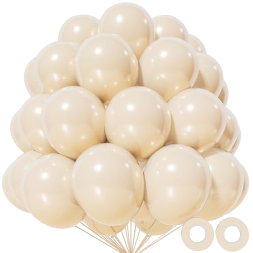 Image of Sand White Balloon 12 Inch, 110pcs Latex Party Balloons Helium Bright Color for Birthday Baby Shower Wedding Party Supplies Arch Garland Decoration